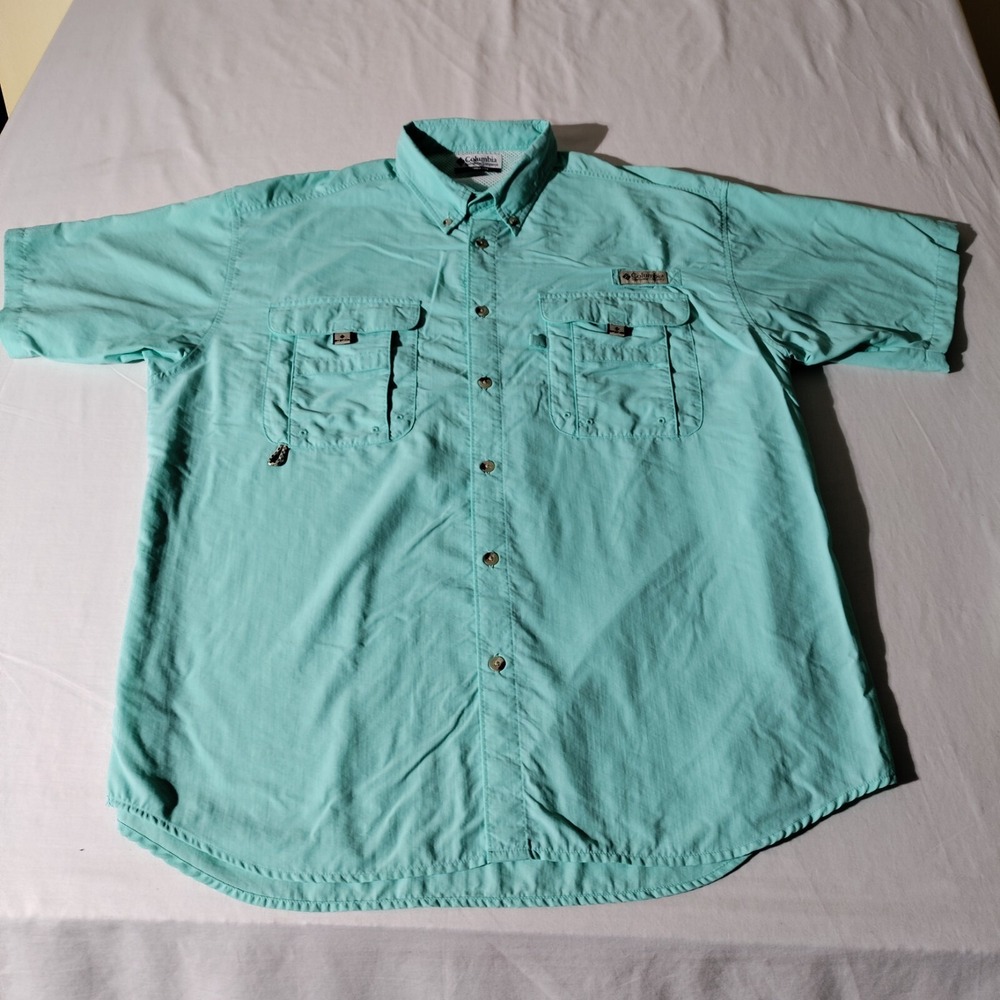 Columbia PFG Mens Vented Short Sleeve Shirt Aqua Blue / Teal No Size Tag